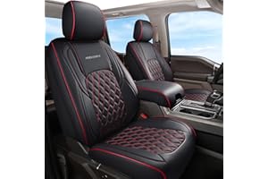 Huidasource Dodge Ram Seat Covers, Front & Rear Pickup Truck Leather Seat Cover Fit for 2009-2018 1500, 2010-2025 2500/3500 Crew Mega Cab, 2019-2025 ram 1500 Classic only(Full Set/Black&Red)