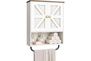 CHOEZON Bathroom Wall Cabinet, Medicine Cabinet with Open Partition and Towel Bar, Rustic Storage Cabinet with Open and Hidde