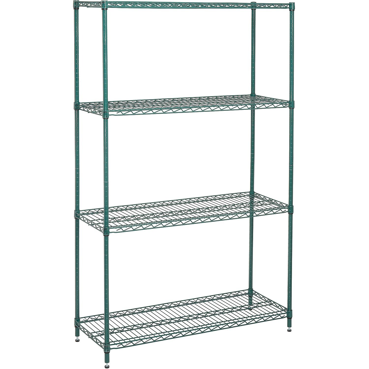 Photo 1 of **SCRAPES**Nexel Economy Wire Shelving Starter Unit, 4 Tier, Green Epoxy, 24"W, x 48"L, x 74"H (VP24487G)