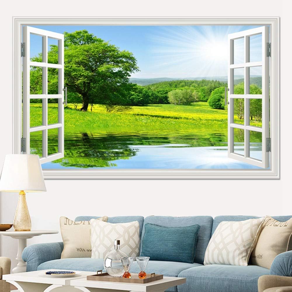 ZAAAX Wall Sticker 3D Window View Wall Sticker Decal Home Self-Adhesive Decor Natural Landscape Decal Mural Wallpaper Fashion Poster