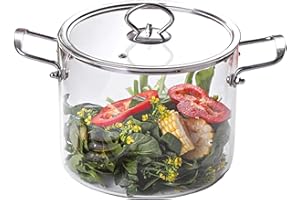Simmer Pot, Glass Saucepan with Lid, 4L Transparent Simmer Pot with Dual Stainless Steel Handle, Heat-Resistant Glass Pots fo