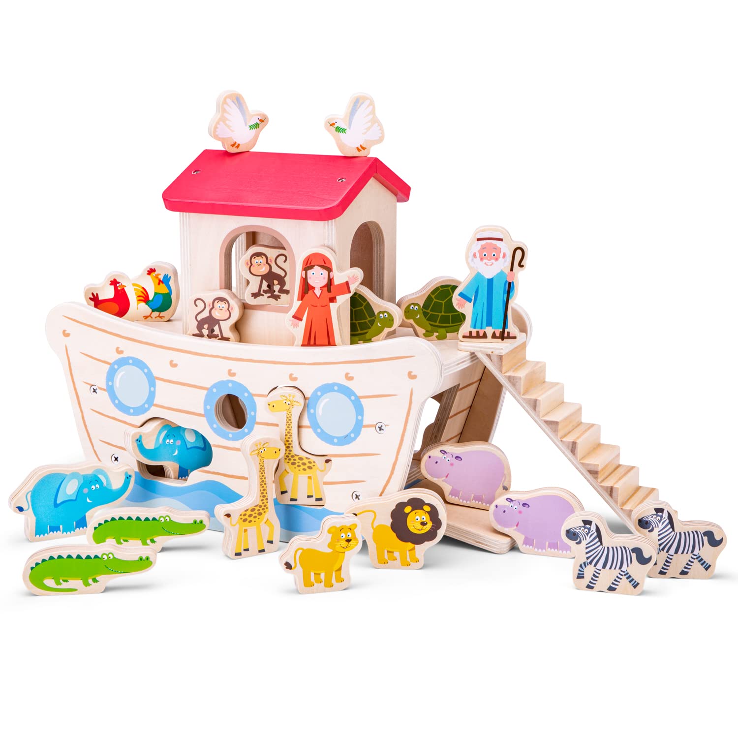 New Classic Toys 10565 Wooden Noahs Ark Shape Sorter, Medium