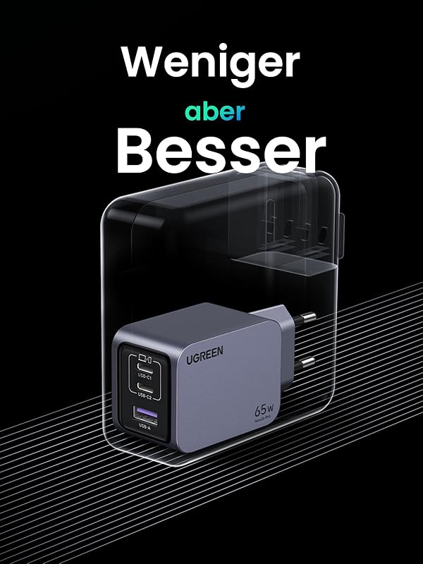 Nexode Pro USB C Ladegerät 65W, Mini GaN Charger 3-Port