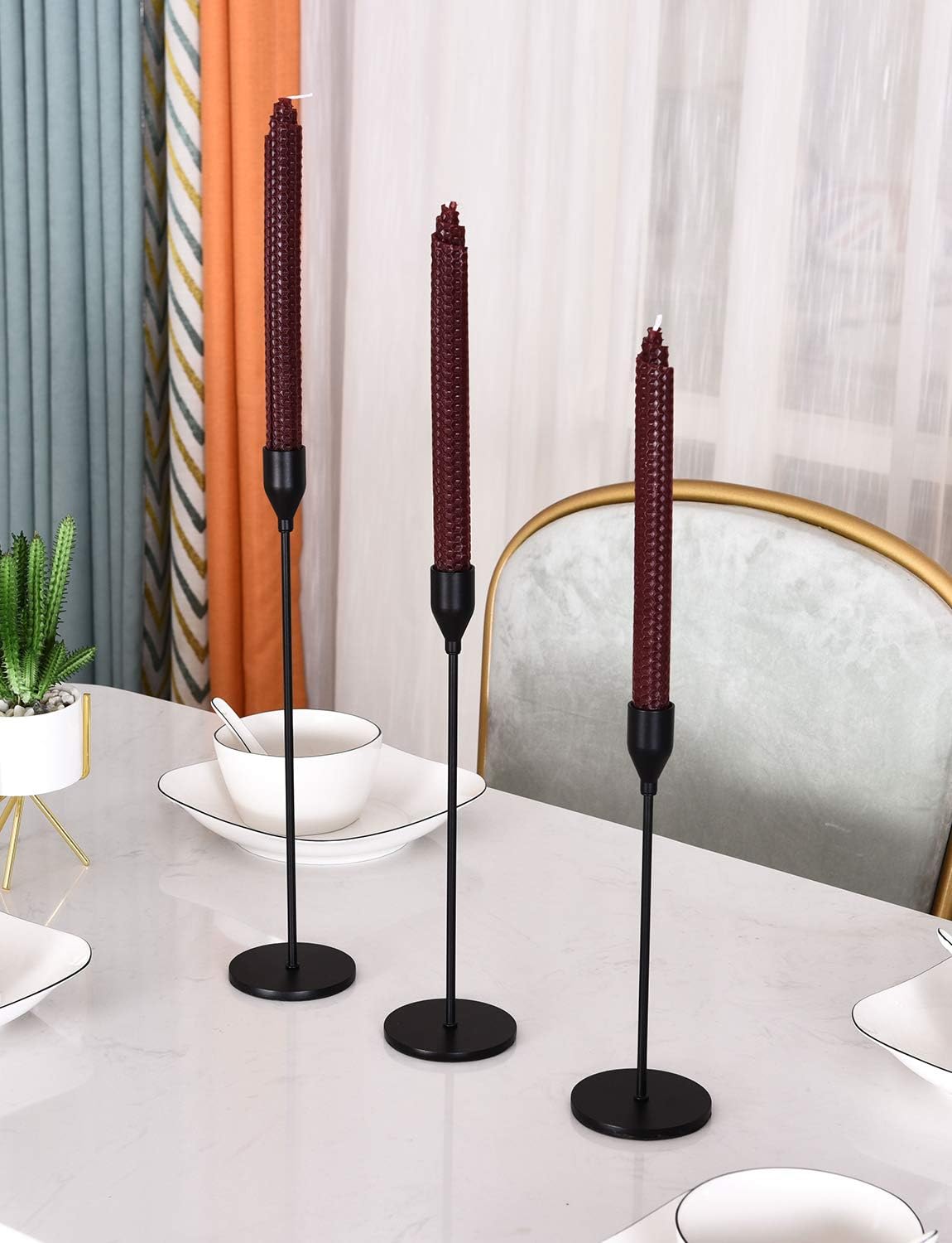 SIJUN Candle Holders-Set of 3 Candlestick Holders for Taper Candle Fits 3/4 inch Candle & LED Candles Birthday Dinning Party Decorative Metal Candleholders: Home & Kitchen