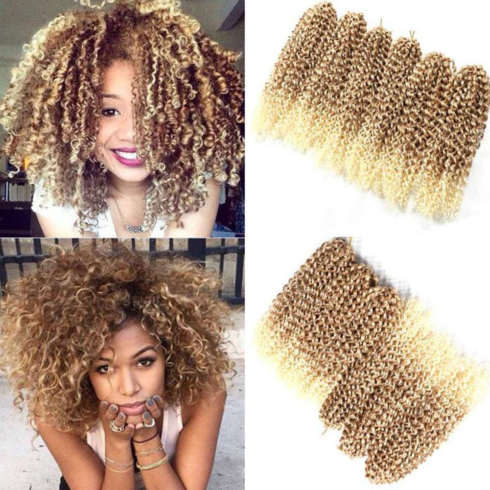 6 Bundles Marlybob Crochet Hair 12 Inch Afro Kinky Curly Crochet Braids Ombre Jerry Curls Synthetic Braiding Hair Extension (27/613)