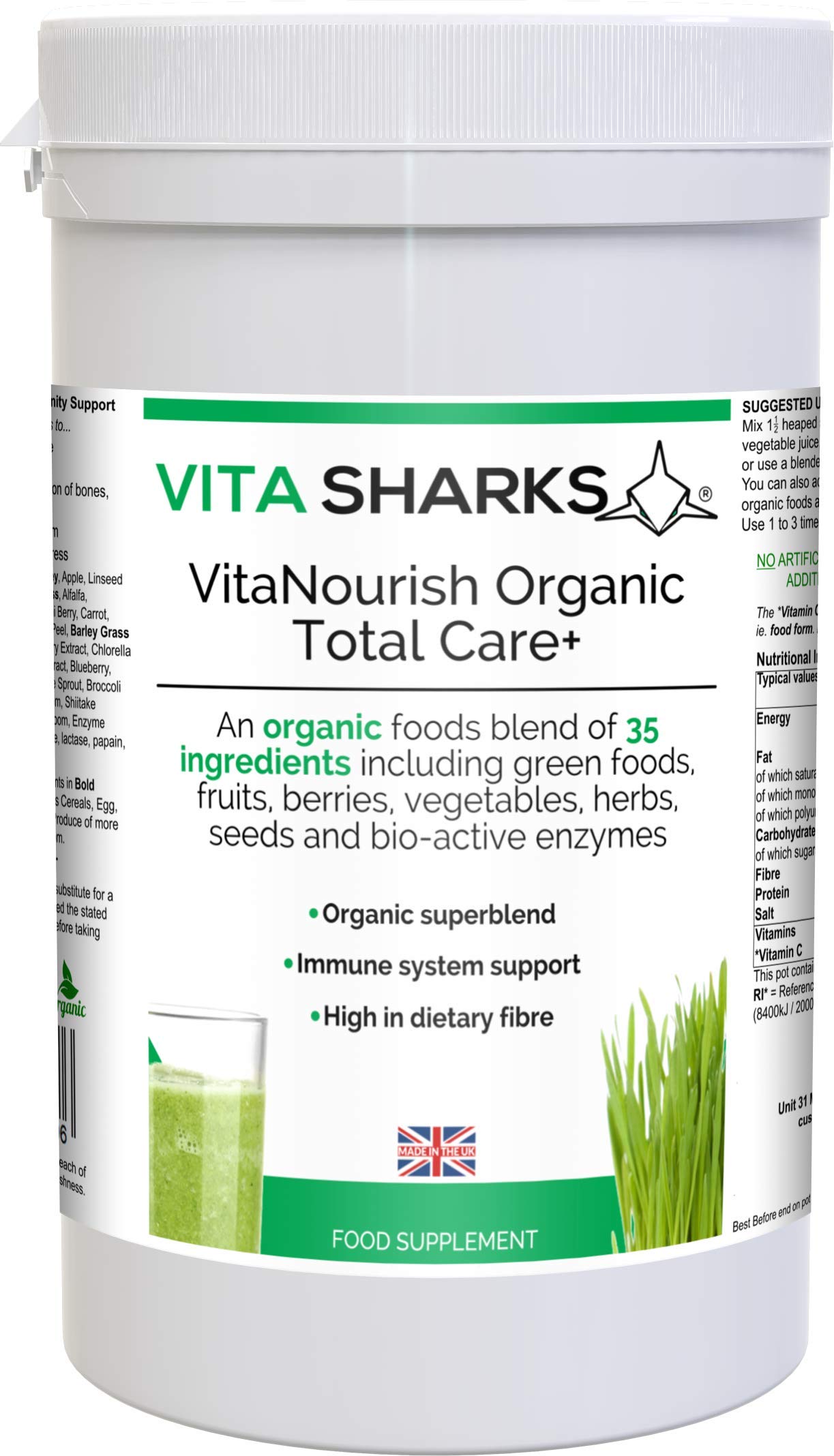 VitaNourish Organic Total Care+ Vitamin C (300g Powder) Complete Vegan Immune Boosting & Body Alkalising Nourishment Complex, with Bio Active Enzymes for Absolute Detoxification & Digestion Support