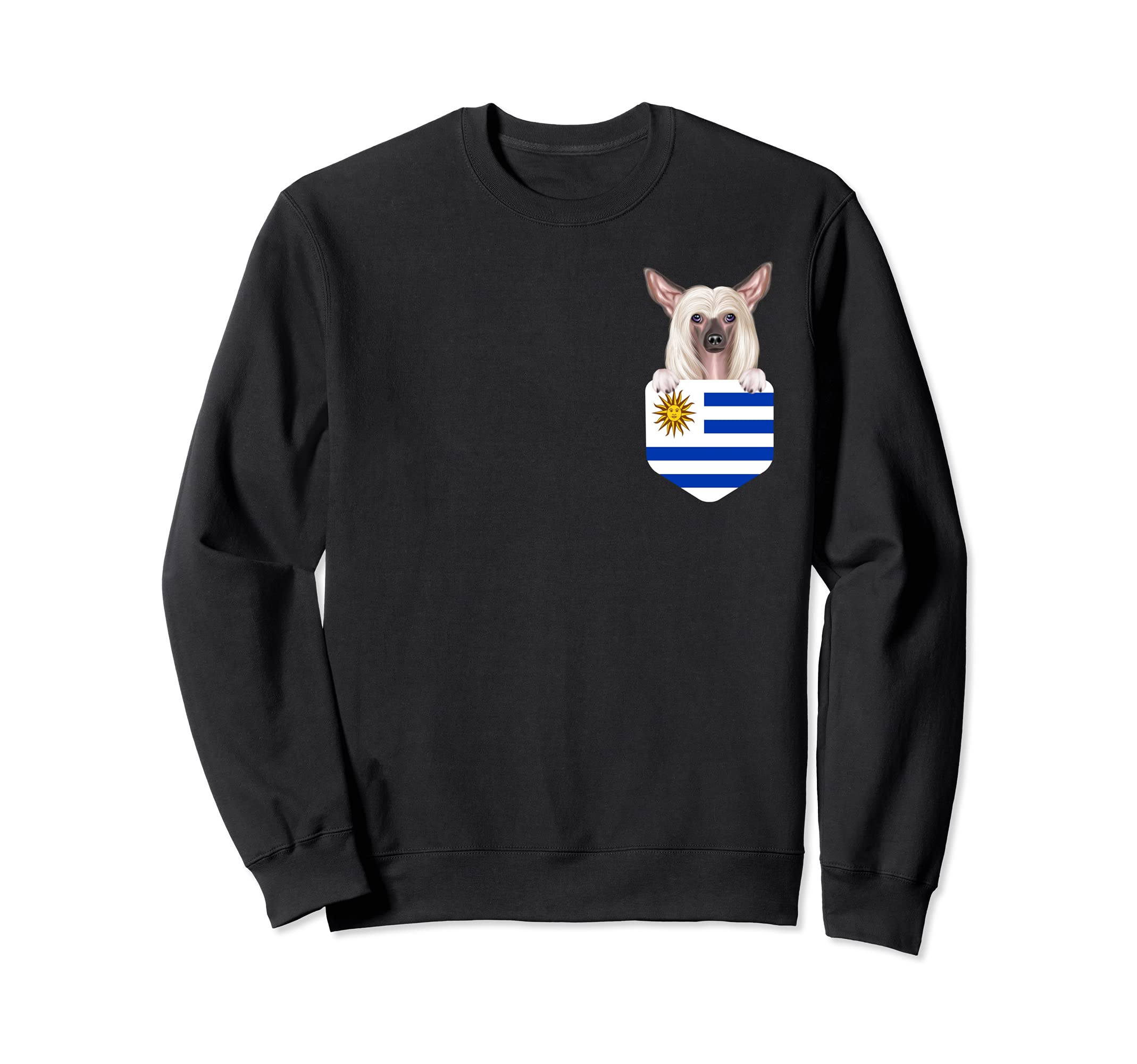 Uruguay Flag Chinese Crested Dog In Pocket Sweatshirt