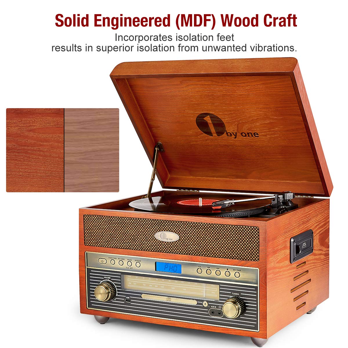 1byone classic wooden turntable