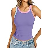 GKBK Womens Colorblock Ribbed Tank Tops Crewneck Fitted Cute Sleeveless Racerback Basic Casual Summer Cami Shirts