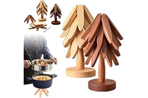 YOIAR Tree Trivet Set, Natural Tree Trivet Set, Wooden TrivetTree, Naturaltreetrivetset - 4 Wooden Trivets, Foldable Trees Shape Trivets Set with Stand, Heat Resistant Pot Holders for Kitchen (Mix)