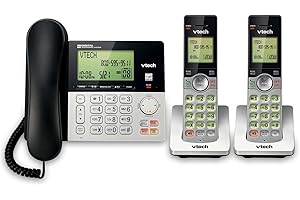 VTech CS6949-2 DECT 6.0 Corded/2-Cordless Telephone System, Black/Silver