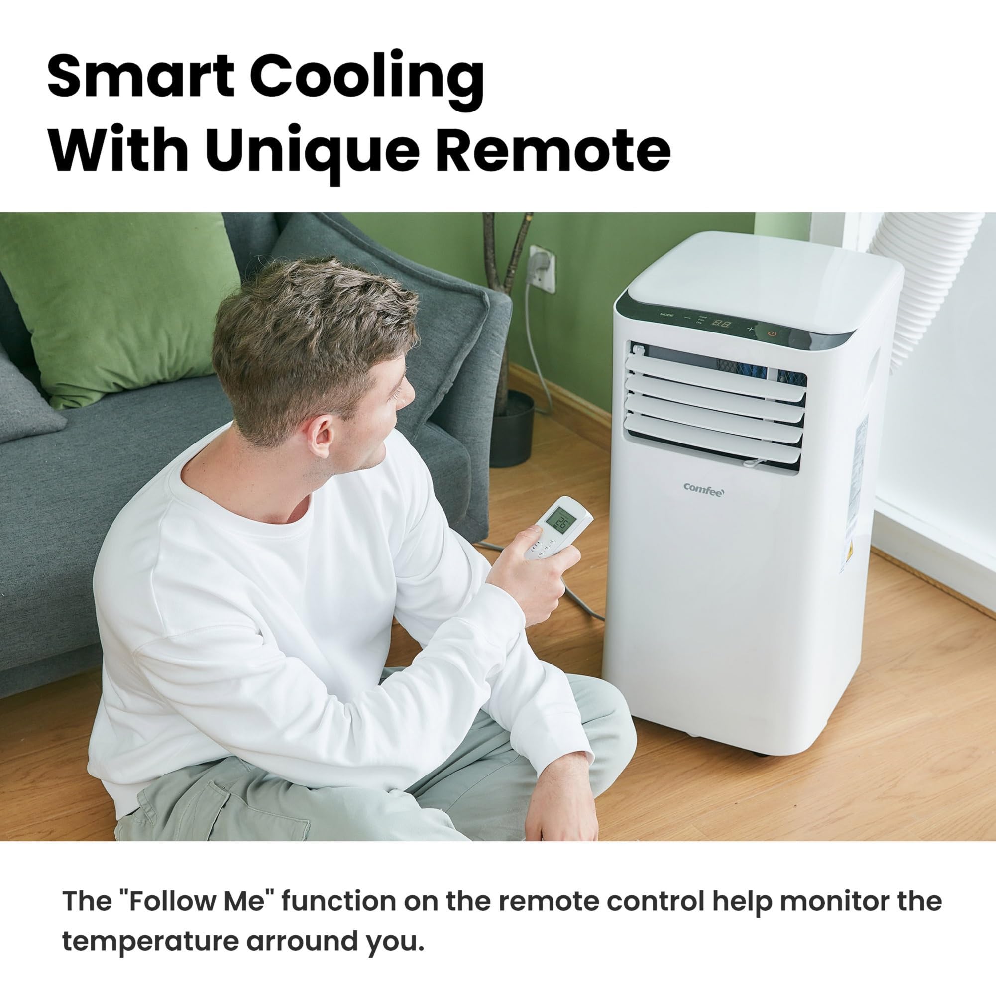Comfee Mobiles Klimagerät MPPH-09CRN7, 3-in-1 Klimaanlage mit Abluftschlauch, Kühlen&Entfeuchten&Ventilieren, 9000 BTU, 2.6kW, für Räume ca. 80m³(31㎡), EEK A 6