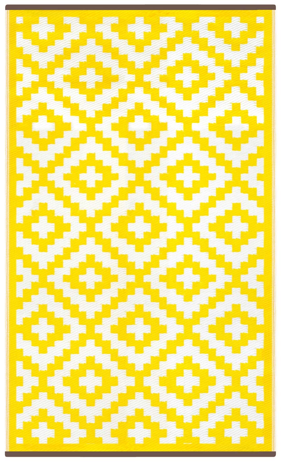 Green Decore Lightweight Reversible Stain Proof Plastic Outdoor Rug Nirvana, Yellow/White, 90cmx150cm (3ftx5ft)