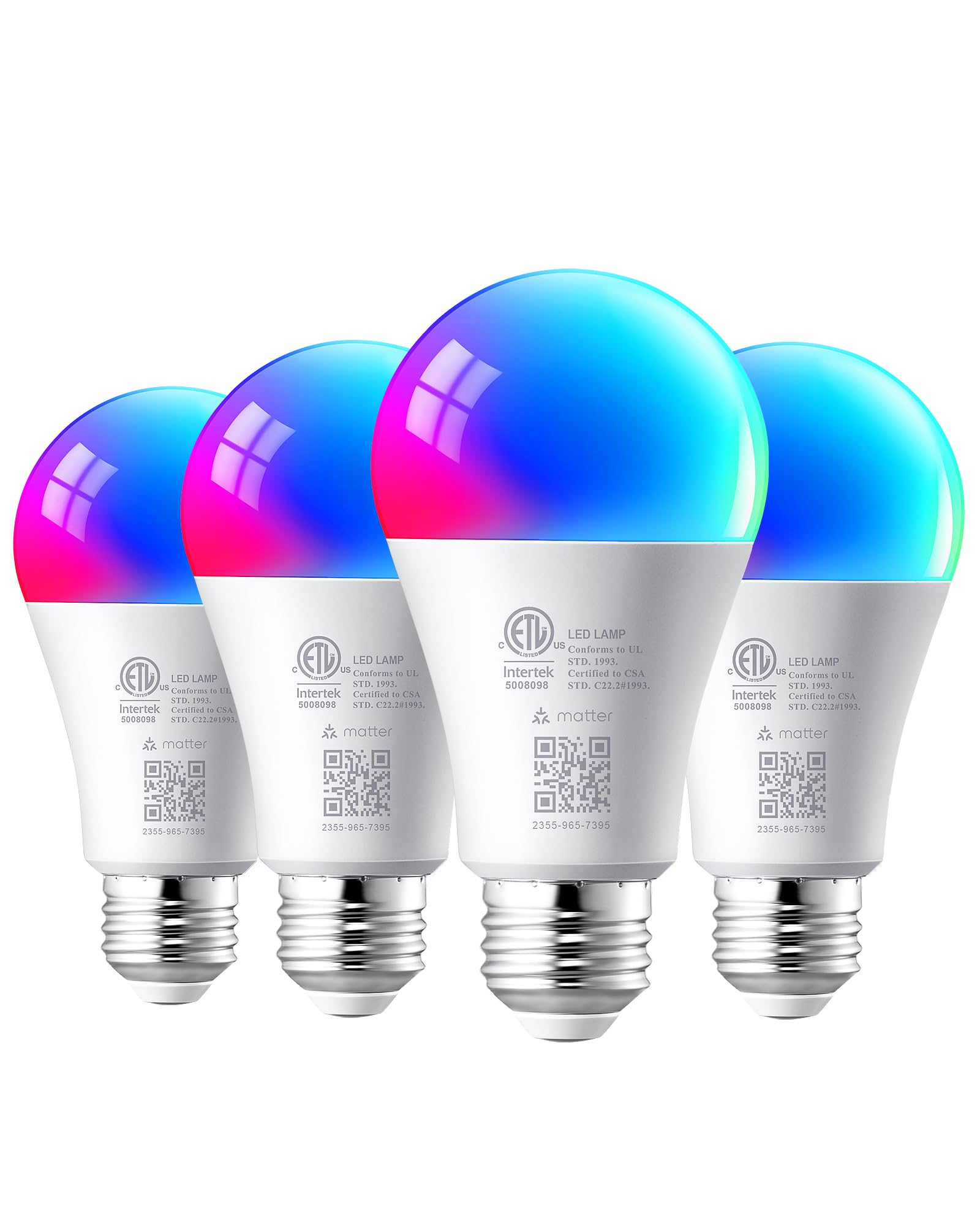 Photo 1 of EDISHINE Christmas Light Bulb, Smart Bulbs Work with Apple Home/Alexa/Google Home/SmartThings, RGBTW Color Changing Light Bulb for Christmas Decor, 2.4GHz WiFi Bulb, 800LM 9W, A19, E26, 4PCS