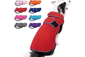 MIGOHI Reflective Waterproof Dog Coat, Medium, Red, Fleece Lined, Stormguard