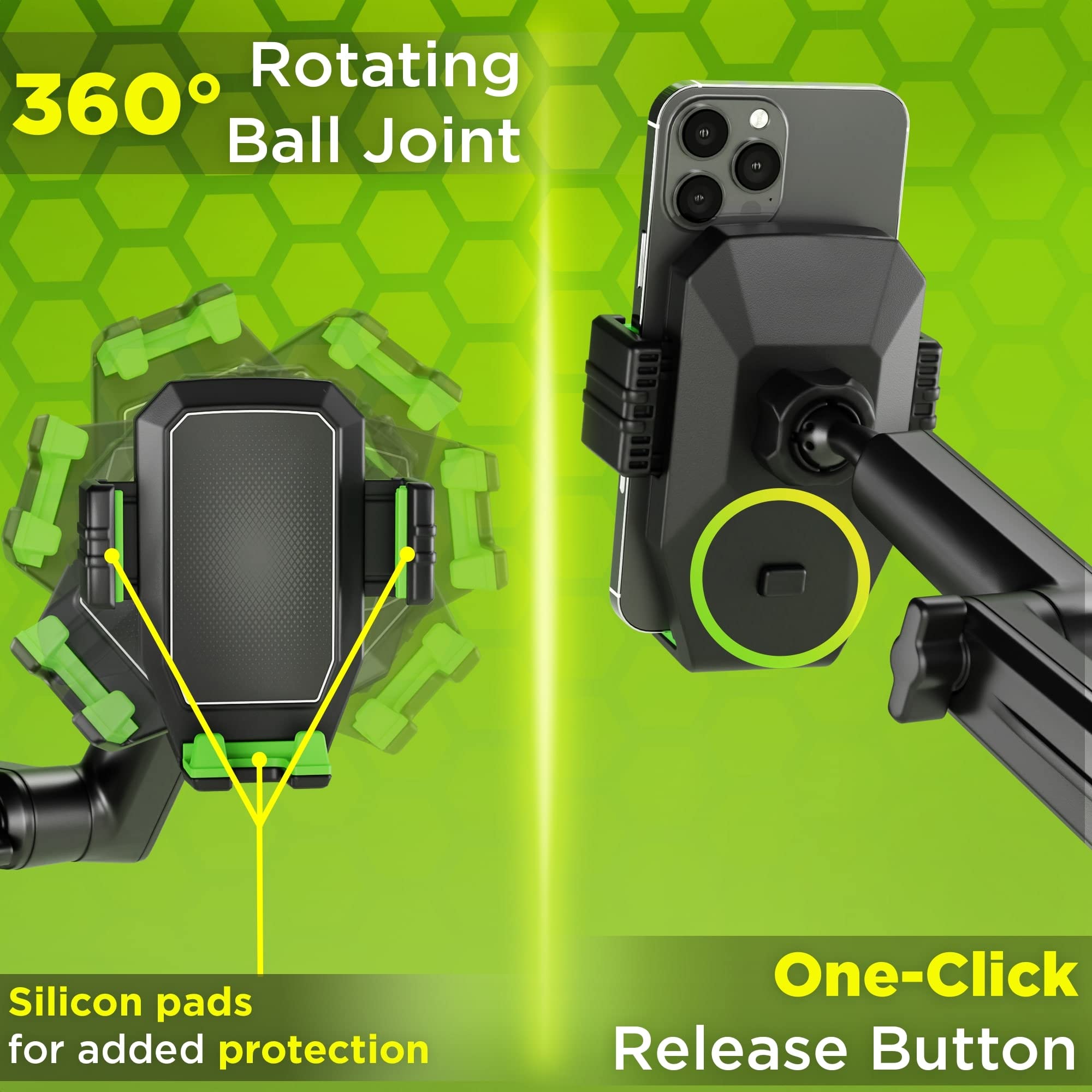 Phone Mount for Truck Phone Holder for Truck - Heavy Duty Super Suction Cup, Mobile Device Holder Dashboard Window 16.9 inch Long Arm & Stable, iPhone & Samsung Compatible, Commercial Trucker, Green