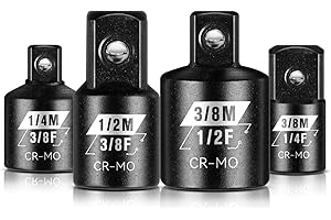 BLACKROBOT 4 Piece Impact Socket Adapter Set, 1/4" 3/8" 1/2" SAE Drive Socket Adapter Set, Square Adapter and Reducer Conversion Set for Impact Driver Wrench, Cr-Mo Steel