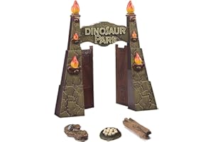 EKU EASYKU 12inches Realistic Dinosaur Park Gate with Log, Nest of Eggs, Stone, Great Addition to Dino Toys, Dinosaur Truck or RC Dinosaur Toys