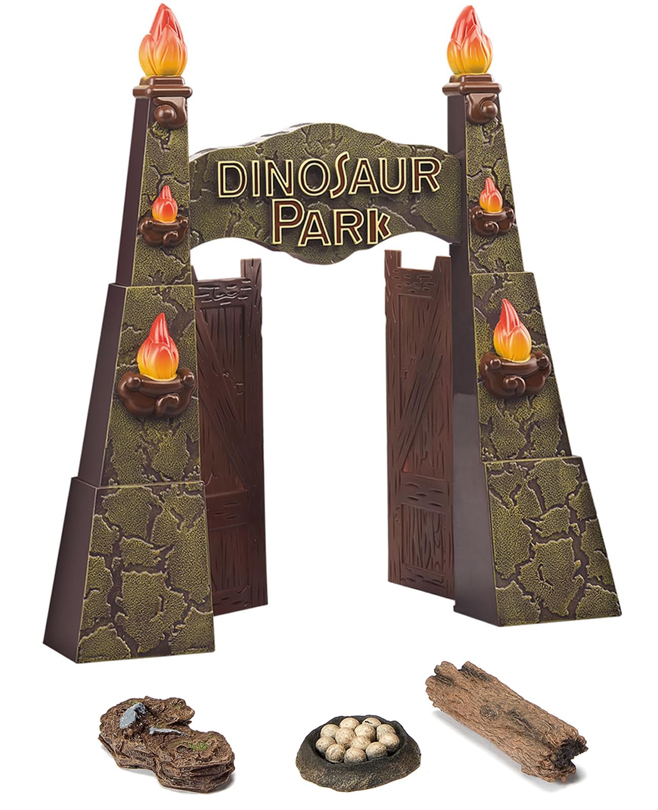 Photo 1 of EKU EASYKU 12inches Realistic Dinosaur Park Gate with Log, Nest of Eggs, Stone, Great Addition to Dino Toys, Dinosaur Truck or RC Dinosaur Toys
