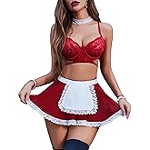 Avidlove Lingerie for Women Sexy Lace Babydoll French Maid Outfit Cosplay Costumes 6 Pack Role Play Lingerie Set
