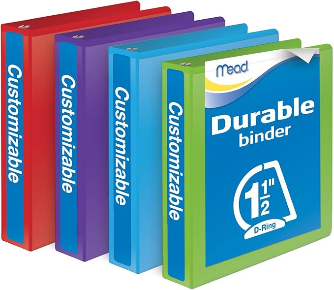 Mead 11/2 Inch Binders, D Ring Binders, Durable, Customizable