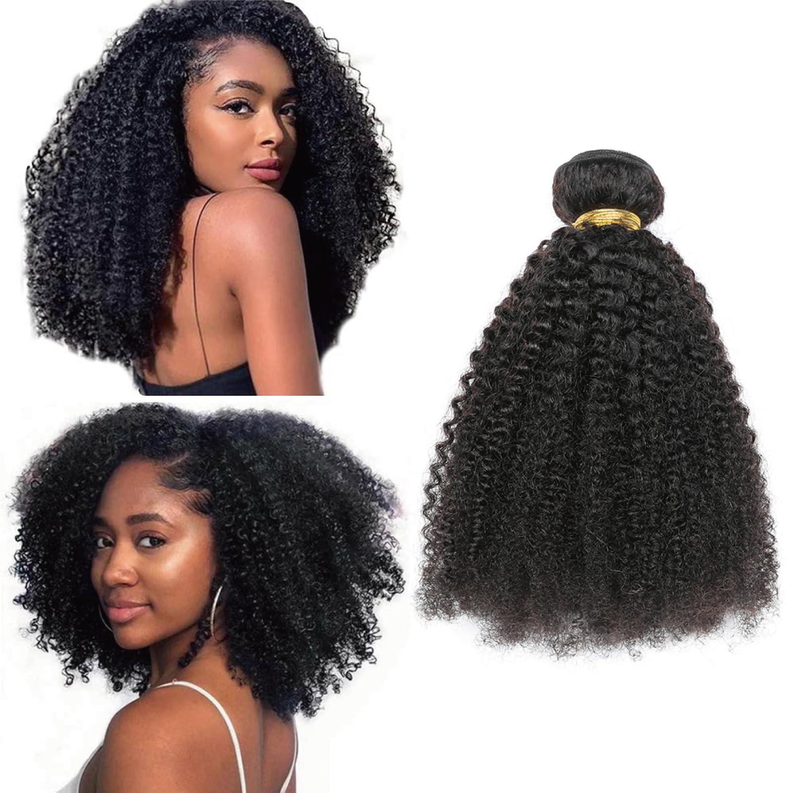 Afro Kinky Curly Bundles Human Hair Single Bundles 4B 4C Unprocessed Virgin Hair Afro Curly Weave Hair Bundles for African Women Natural Black 24 Inch — image 1