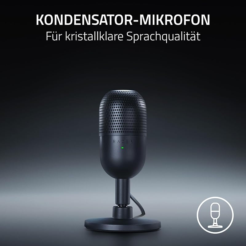 Seiren V3 Mini - Ultrakompaktes USB-Mikrofon (14mm Supernieren Kondensatormikrofon, Tap-to-Mute-Sensor mit LED-Anzeige, integrierter Stoßdämpfer, Plug-and-Play Design) Schwarz