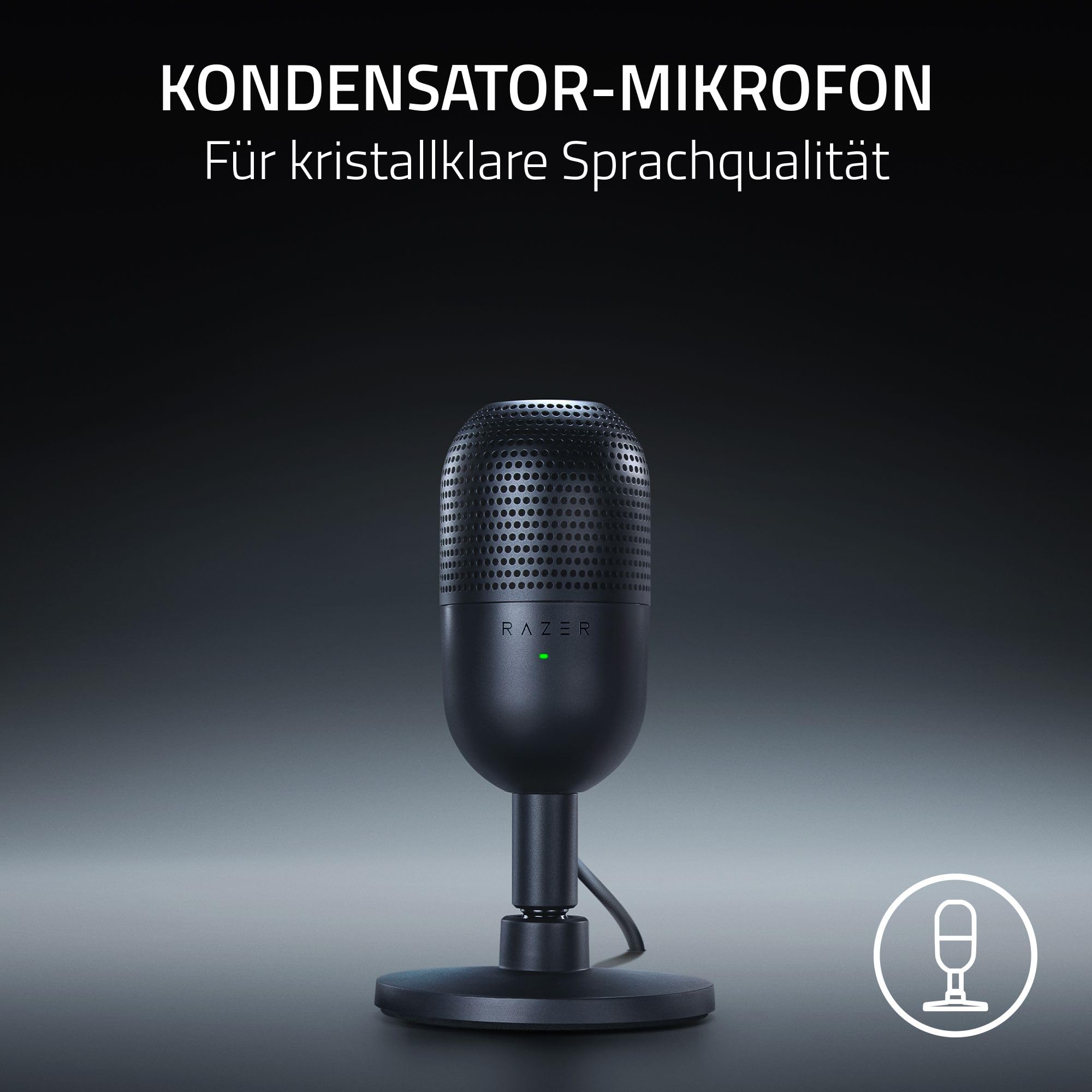 Razer Seiren V3 Mini - Ultrakompaktes USB-Mikrofon (14mm Supernieren Kondensatormikrofon, Tap-to-Mute-Sensor mit LED-Anzeige, integrierter Stoßdämpfer, Plug-and-Play Design) Schwarz 2