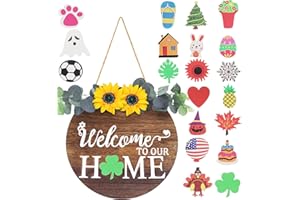 BDUSXYZ Interchangeable Welcome Sign Seasonal Front Door Sign Farmhouse Wall Décor Farmhouse with 20 Icons, Door Hanger for Christmas (Brown)