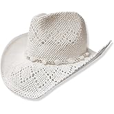 TOVOSO Western Cowgirl Hat, Straw Cowboy Hat for Women with Shapeable Brim, Beaded Hearts Trim, Shapeable Cowboy Hat