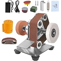Professional Mini Belt Sander - 7 Adjustable Speed, 15 Degree Electric Bench Grinder with Double Grinding Wheels, Small Grind