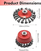 Hoypeyfiy 4 Pcs Wire Brush Set for 115mm Sander Angle Grinder M14 Mount view 2
