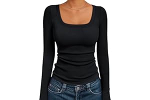 AUTOMET Womens Long Sleeve Shirts Square Neck Tops Ribbed Knit Basic Teen Girls Crop Tops Fall Outfits Fashion Clothes 2025