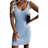 Sidefeel Womens 2026 Summer V Neck Ribbed Knit Sleeveless Tank Dresses Sexy Bodycon Club Night Out Dresses