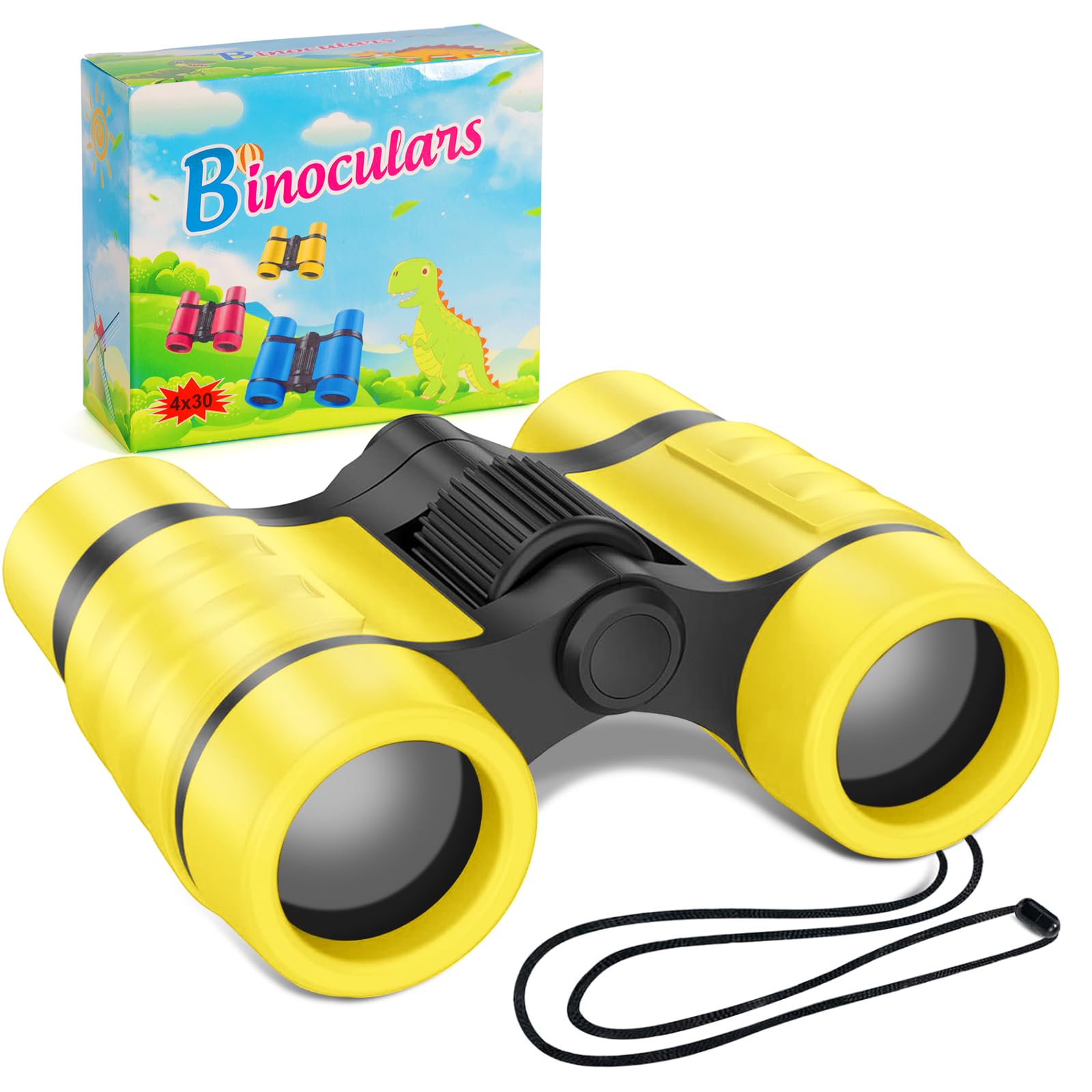 SULIVES Real Binoculars for Kids – 4X Magnification Compact Binoculars with Real Optics for Boys and Girls Age 4-12 – Shockproof, Lightweight, Outdoor Bird Watching, Camping, Hiking (Yellow)