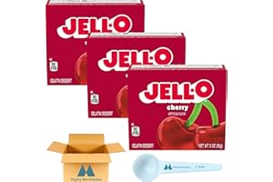 Jell-O Cherry Gelatin Mix - 3 oz Boxes (Pack of 3) - With Mighty Merchandise Measuring Spoon