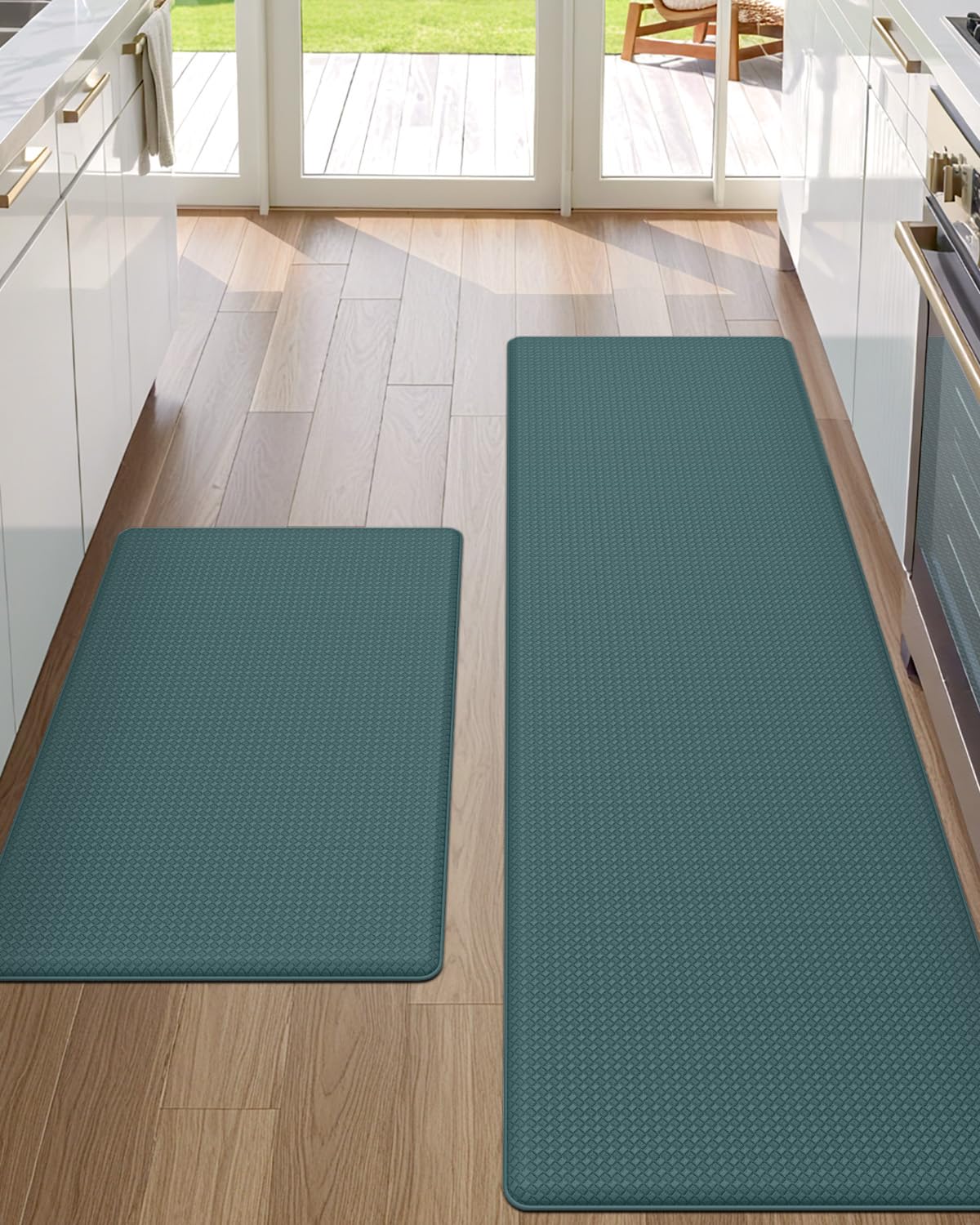 DEXI Kitchen Rugs and Mats Cushioned Anti Fatigue Comfort Mat, 2/5Inch Non Slip Standing Rug Set 17"x29"+17"x59", Hunter Green