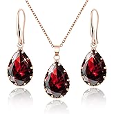 Linawe Crystal Jewelry Sets for Women, Imitation Diamond Pendant Necklace, Rhinestone Drop Dangle Earrings, Birthstone Cubic Zirconia Matching Wedding Jewelry, 14K Gold/Rose Gold/Silver Tones