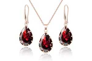 Linawe Crystal Jewelry Sets for Women, Diamond Pendant Necklace, Rhinestone Drop Dangle Earrings, Matching Wedding Jewelry, Birthstone Cubic Zirconia, 14K Gold/Rose Gold/Silver Tones