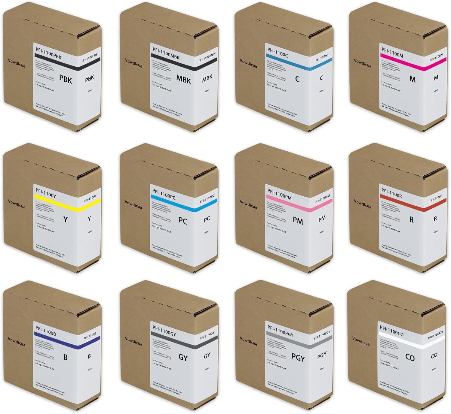 Photo 1 of PFI-1100 160ml Pigment Ink Tank 12-Pack Replacement for Canon PFI-1100 Ink Tank imagePROGRAF PRO-2000 PRO-4000 PRO-6000 PRO-2100 PRO-4100 Printer (MBK, C, M, Y, GY, R, PM, PC, CO, PBK, B, PGY)