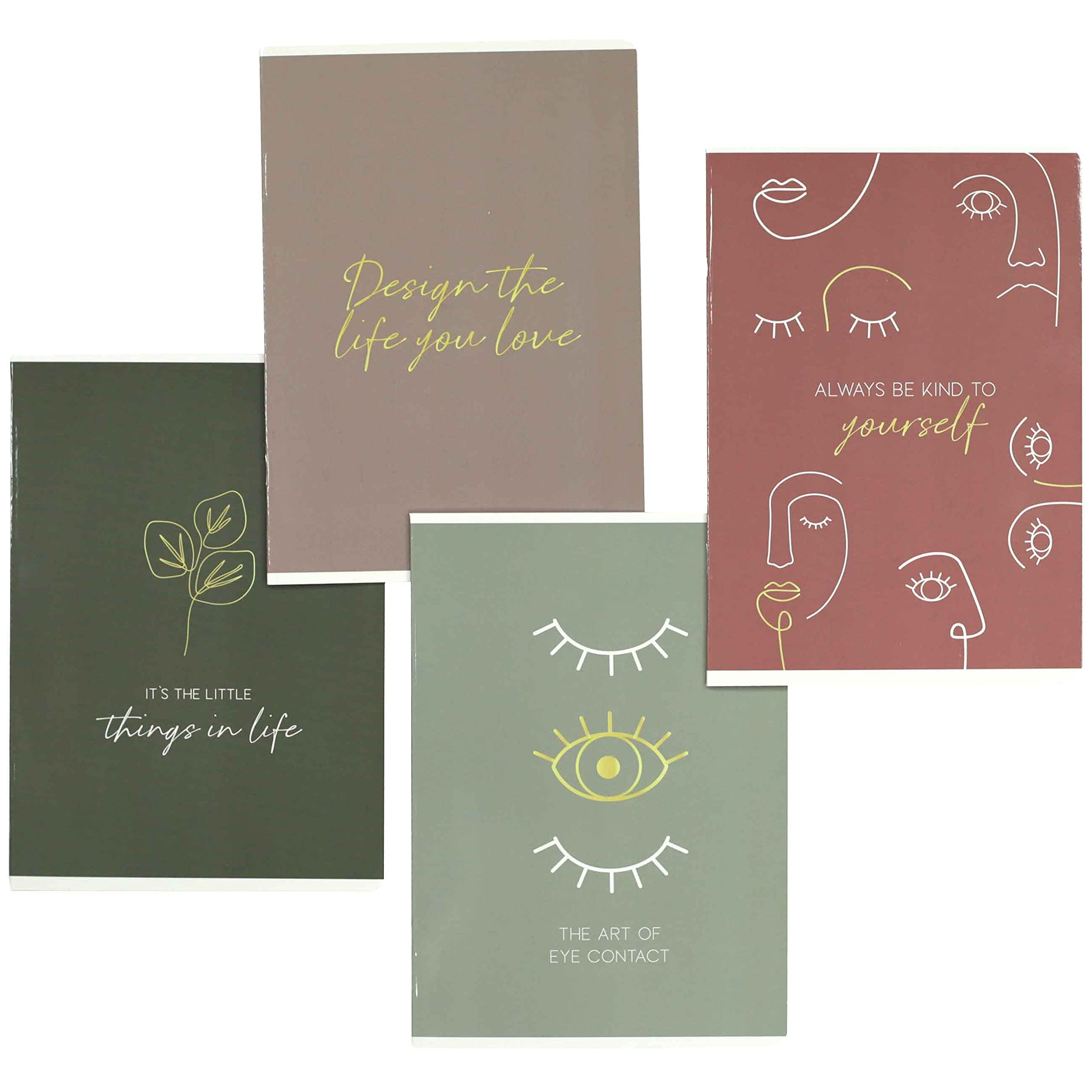 Papierdrachen 4 notebooks for teenagers and adults - DIN A5 | lined and squared 32 pages - design Artifical Gold - perfect for university, school and office - set number 8-16 sheets