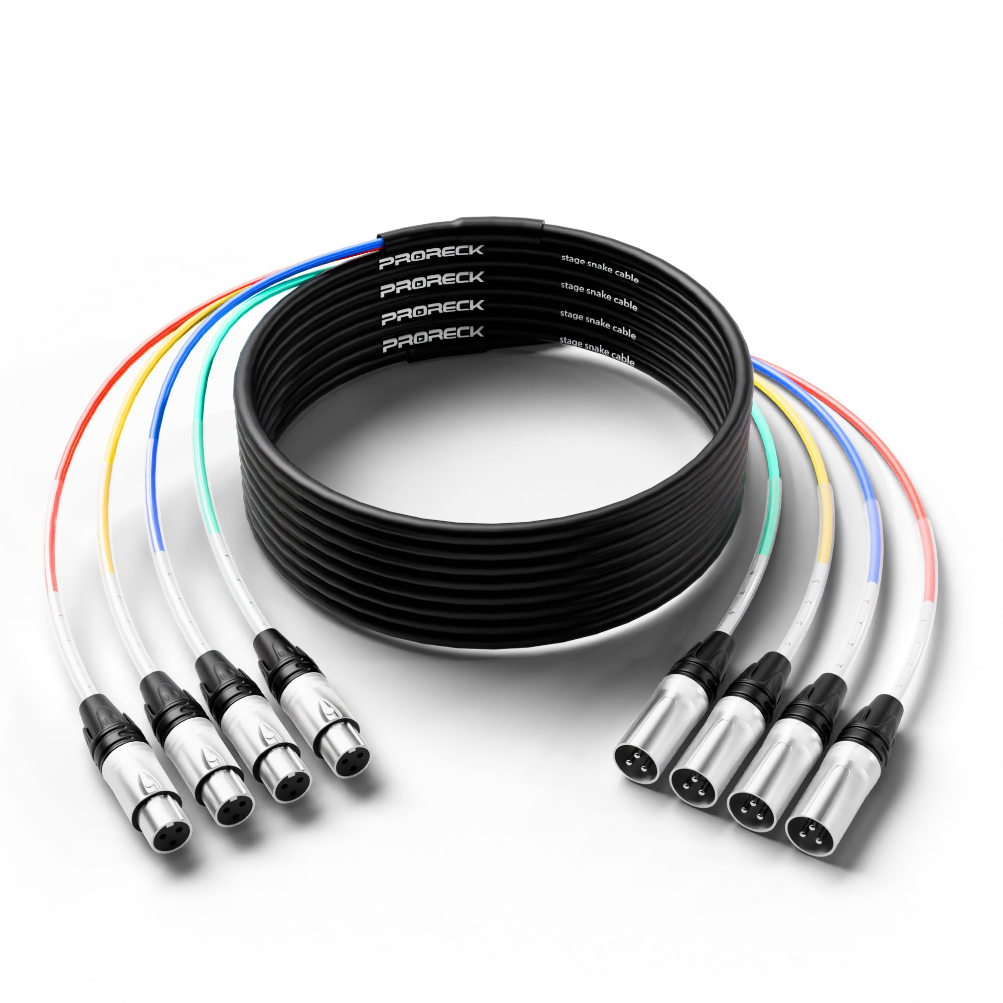 PRORECK 25ft Snake Cable, 4-Channel Shielded Audio