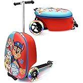 Paw Patrol Ride On Suitcase for Kids - Scooter Luggage with Light Up Wheels, Easy Steer and Foldable Carry On Kick Scooter for Toddler, Boys, Girls, Great Travel Gift Idea