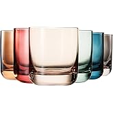Khen Colored Old-Fashioned Drinking Glasses | Set of 6 | 9.6oz Art Deco Stemmed Glasses for Whiskey, Martini, Cocktail, Champagne, Wine | Muted Pastel Colors | Father's Day Gift Idea for Dad or Him