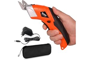 VLOXO Cordless Electric Scissors, Cardboard Cutter Electric Fabric Scissors Box Cutter with Blades Rechargeable Powerful Fabric Cutter for Crafts Leather Carboard Carpet Plastic Felt with Case Orange
