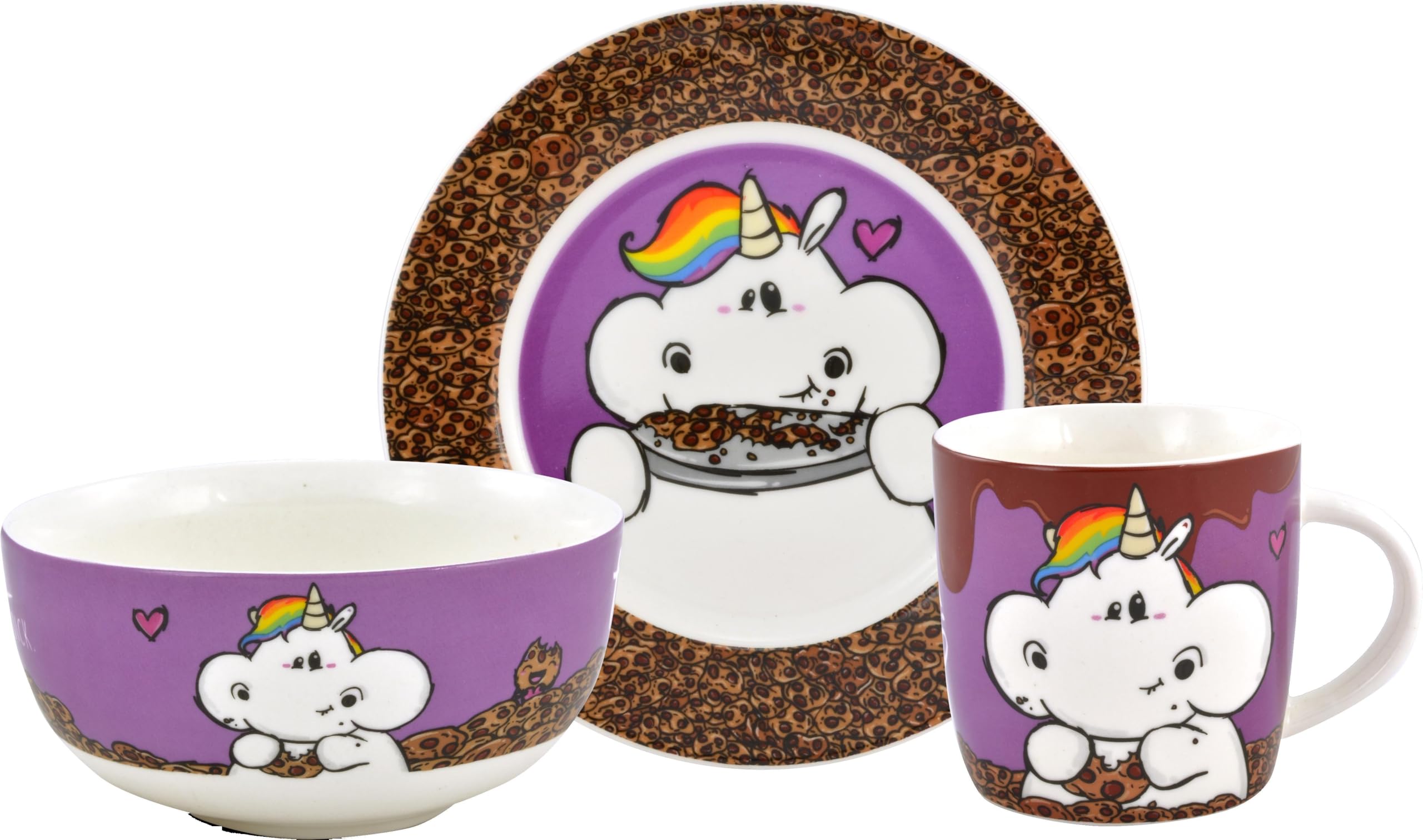 Pummel A Horn – Breakfast Set 3 Piece Set '"Fluffy, Porcelain