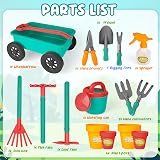 deAO Children's Gardening Sets Toddler Tools 3 12 Kids Wheelbarrow Wagon Green view 9