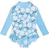 Girls Long Sleeve One Piece Swimsuit Kids Multicolor Rash Guard Zipper Bathing Suits 5-14 Years