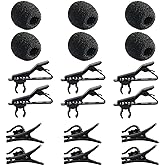 AUGSUN Lav Mic Clip Set 18 Pcs Lavalier Mic Clip Replacement Kit | 6 Foam Windscreen Cover, 6 Metal Lapel Microphone Clips, 6 Plastic Wire Clips, Lavalier Mic Clip Replacement Accessories