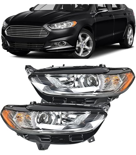 Pair Black Amber Halogen Headlights For 2013-2016 Ford Fusion - Direct Replacement (astorch99)